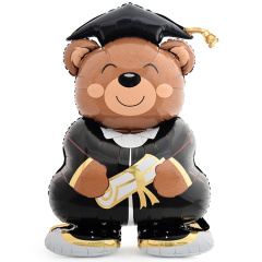 Шар 3D (58"/147 см) Фигура, Мишка, Выпускник, Коричневый, 1 шт. в уп.