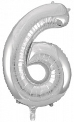 Шар (34"/86 см) Цифра 6, Серебро, 1 шт. в уп.