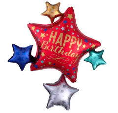Шар (29''/74 см) Фигура, Звезда, Happy Birthday, 1 шт. в уп.