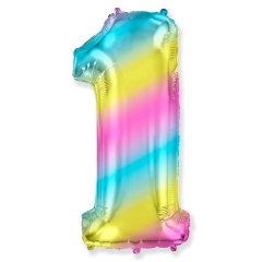 Ф Шар (40''/102 см) Цифра 1, Радуга, Градиент, 1 шт. в уп.